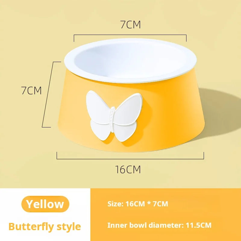 Ceramic Pet Bowl with Neck Protection - Butterfly Design Food-Grade Bowl