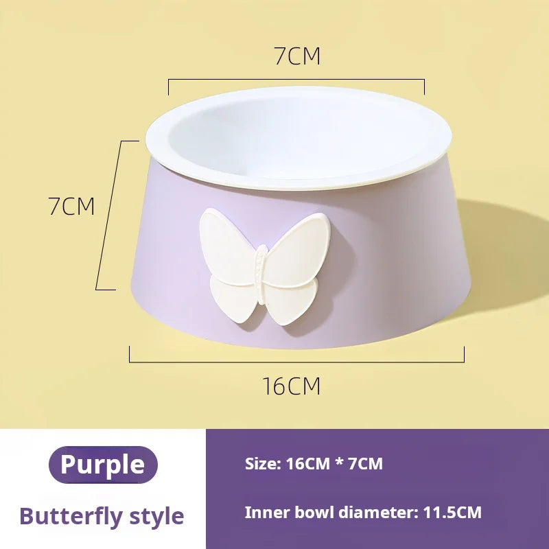 Ceramic Pet Bowl with Neck Protection - Butterfly Design Food-Grade Bowl