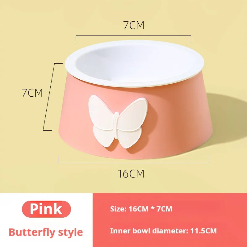 Ceramic Pet Bowl with Neck Protection - Butterfly Design Food-Grade Bowl