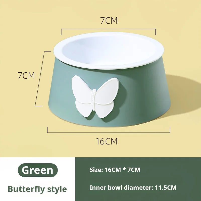 Ceramic Pet Bowl with Neck Protection - Butterfly Design Food-Grade Bowl
