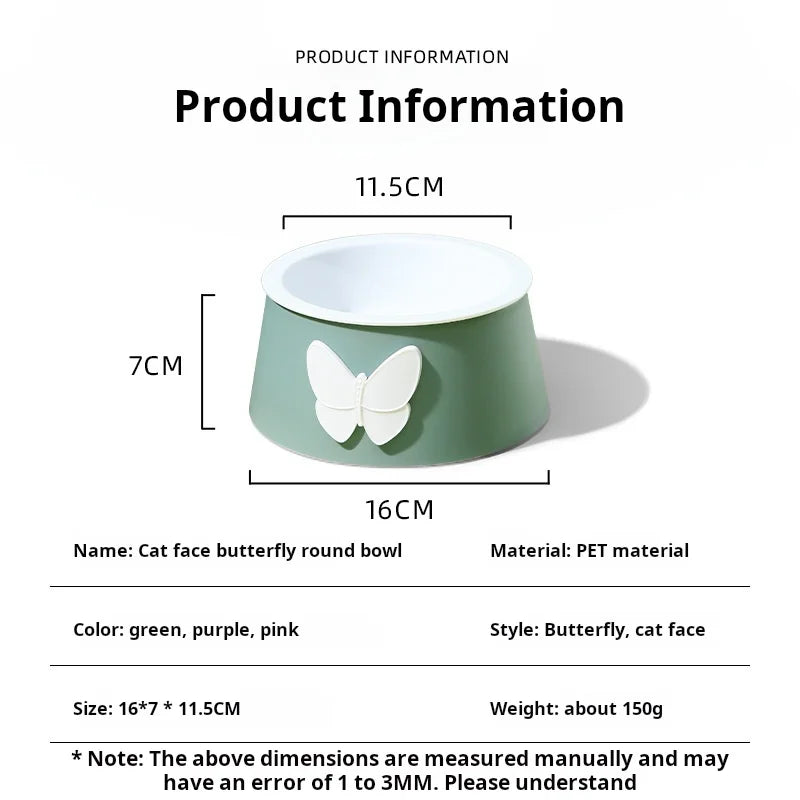 Ceramic Pet Bowl with Neck Protection - Butterfly Design Food-Grade Bowl