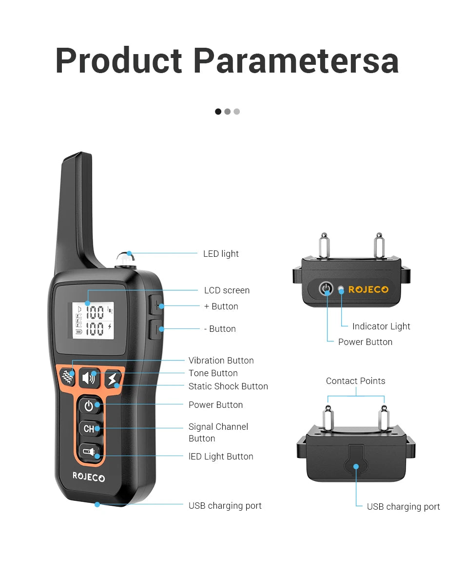 Remote Dog Training Collar - 1000m Range Rechargeable Bark Control System