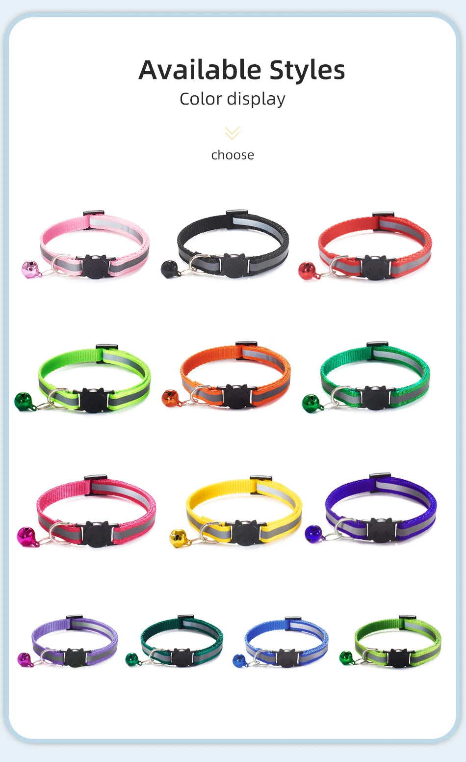 Reflective Cat Collar with Bell - Adjustable Night Safety Collar for Cats & Kittens