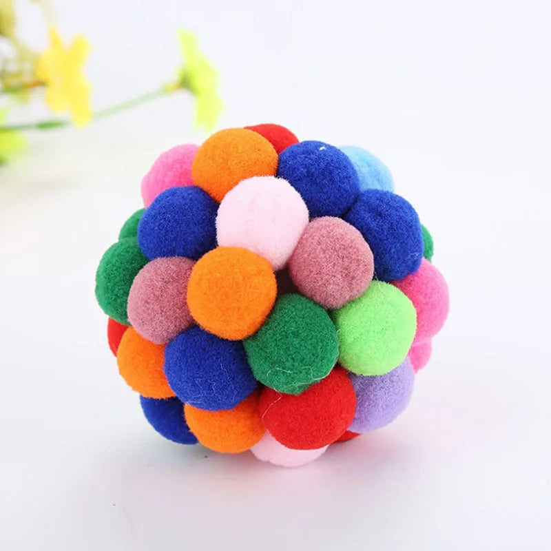 Colourful Plush Ball Cat Toy with Bell