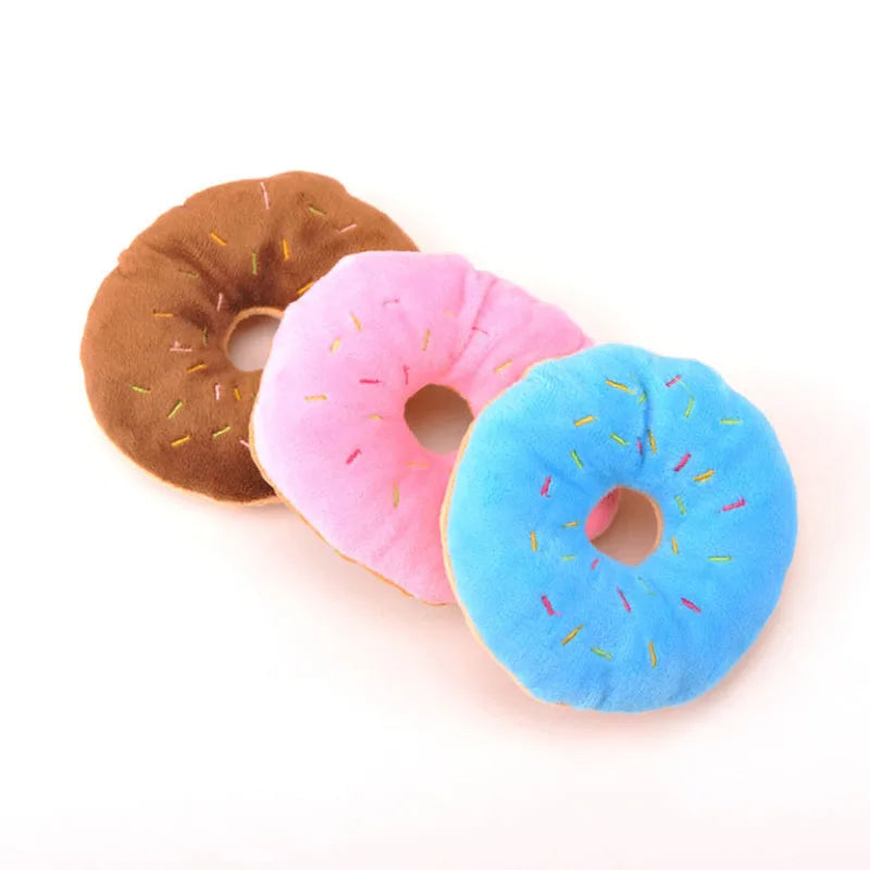 Soft Donut Squeaky Plush Dog Toy
