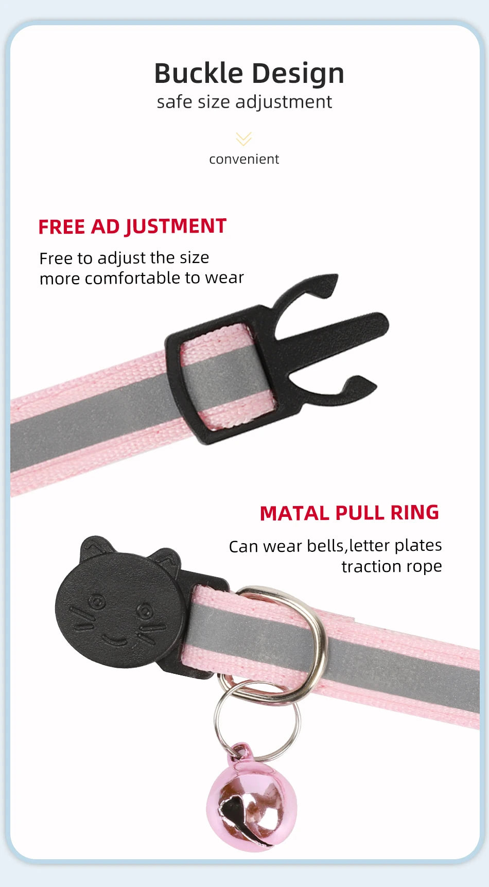 Reflective Cat Collar with Bell - Adjustable Night Safety Collar for Cats & Kittens