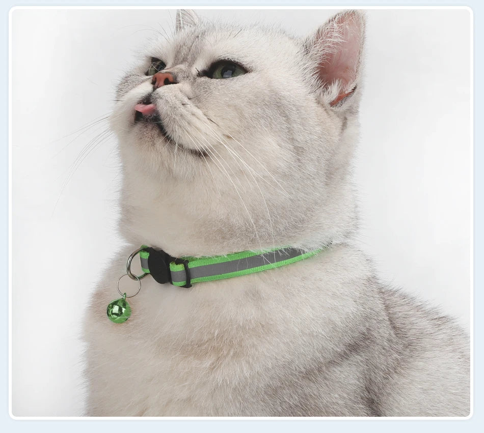 Reflective Cat Collar with Bell - Adjustable Night Safety Collar for Cats & Kittens