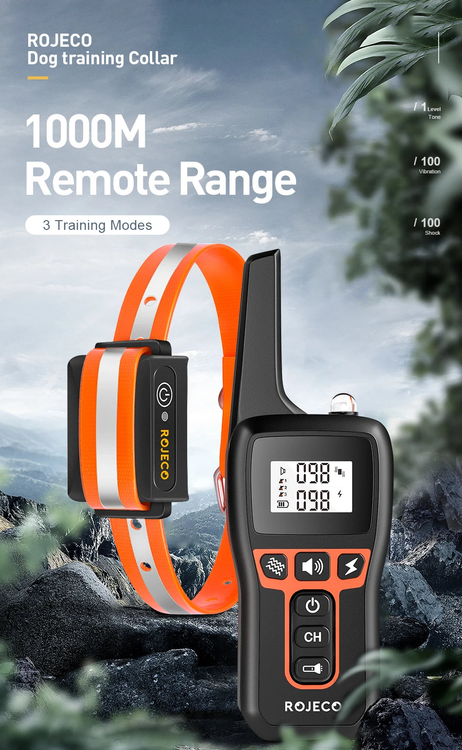 Remote Dog Training Collar - 1000m Range Rechargeable Bark Control System