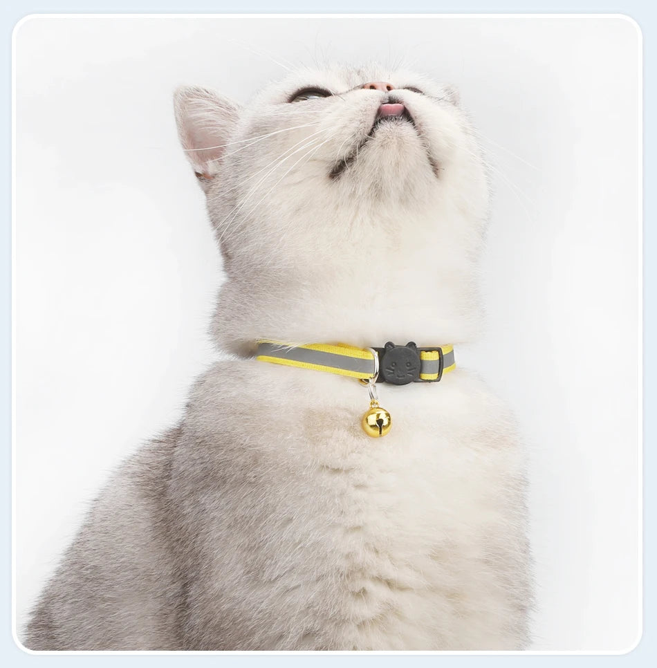 Reflective Cat Collar with Bell - Adjustable Night Safety Collar for Cats & Kittens