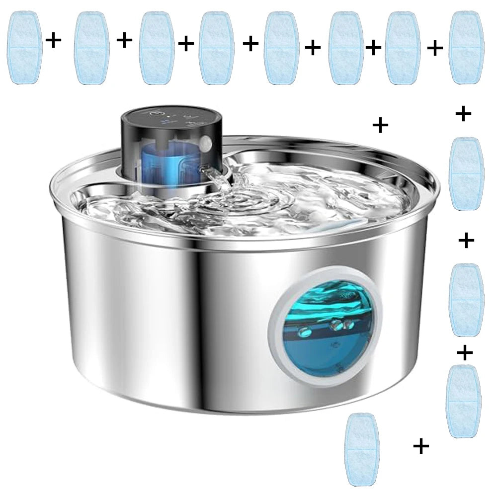 Wireless Motion Sensor Pet Water Fountain - Rechargeable Stainless Steel with Filter
