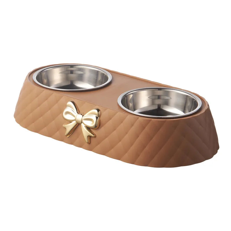 Bow-Tie Double Pet Bowl – Stainless Steel Inserts with PP Stand, for Cats & Dogs