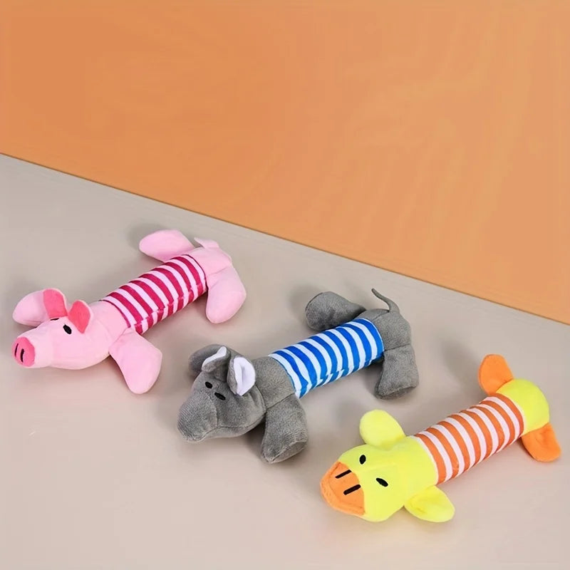 Bite-Resistant Plush Dog Toys - Cartoon Animal Squeaky Chew Toys Set