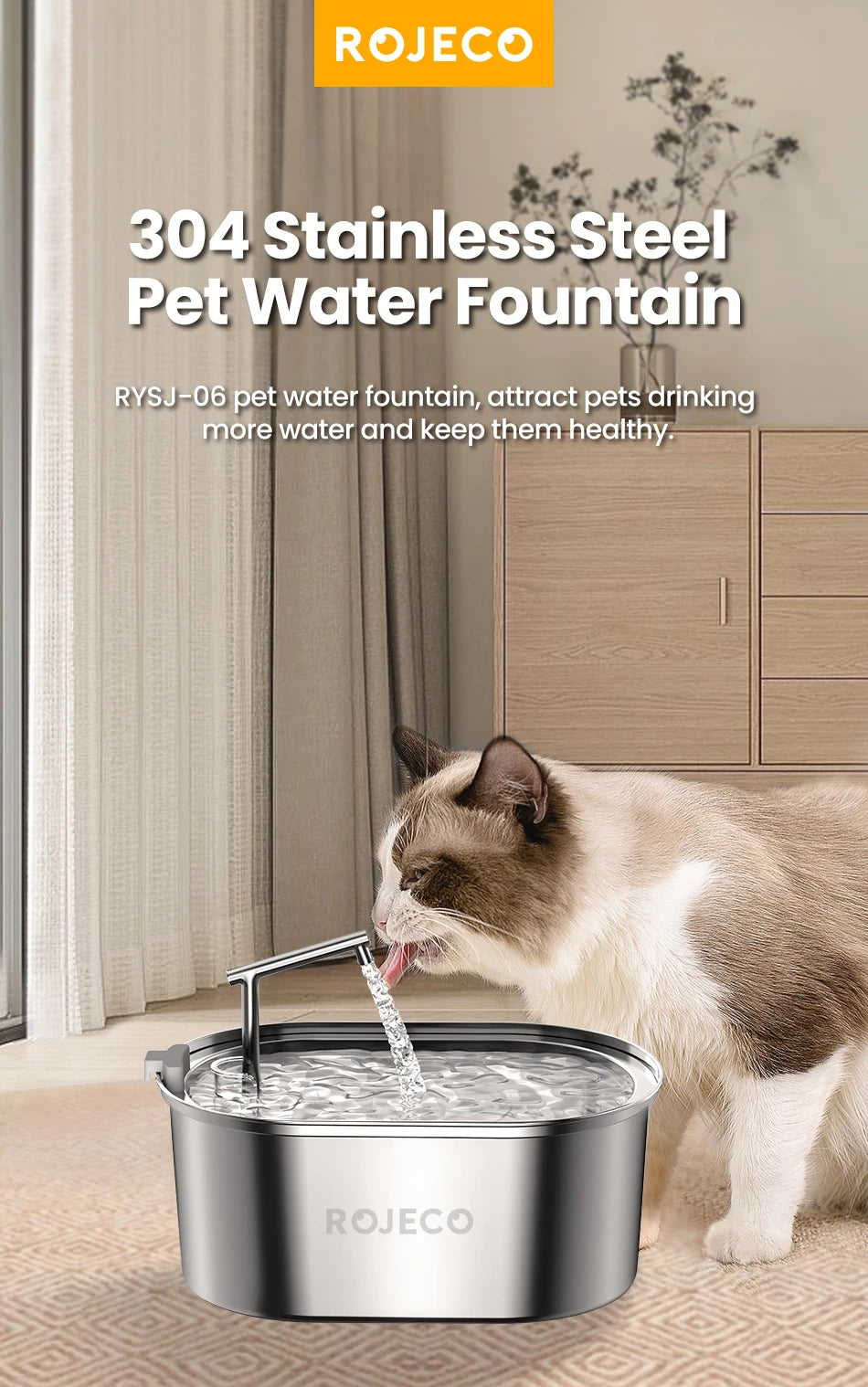 3.2L Stainless Steel Cat Water Fountain - Automatic Pet Water Dispenser for Dogs & Cats