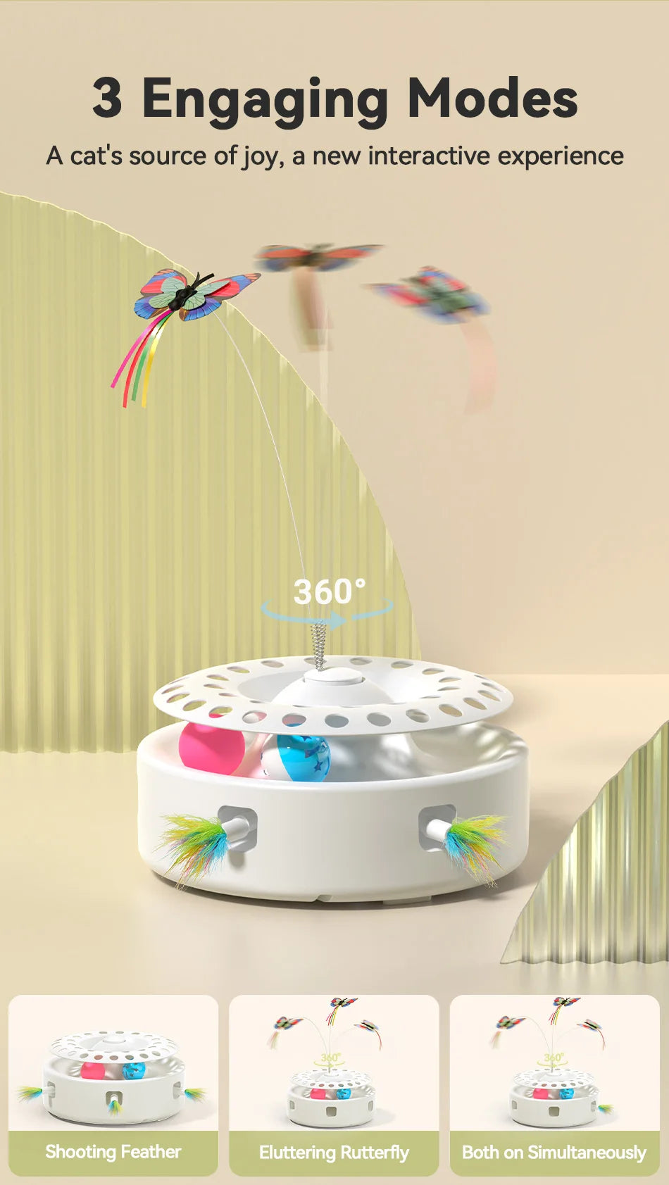 3-in-1 Automatic Cat Toy - Wireless Interactive Feather Wand with Track Ball & Teasing Stick