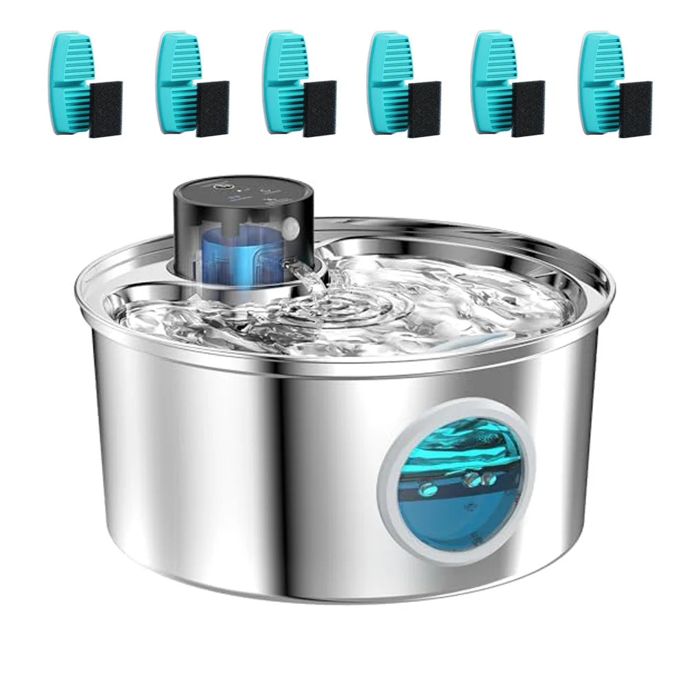 3.2L Wireless Motion Sensor Pet Water Fountain - Stainless Steel Rechargeable Automatic Dispenser