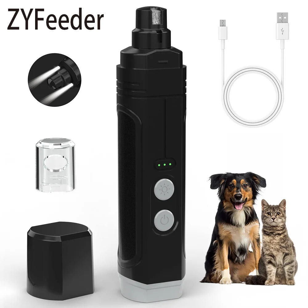 Electric Pet Nail Grinder with LED Light - USB Rechargeable Quiet Trimmer
