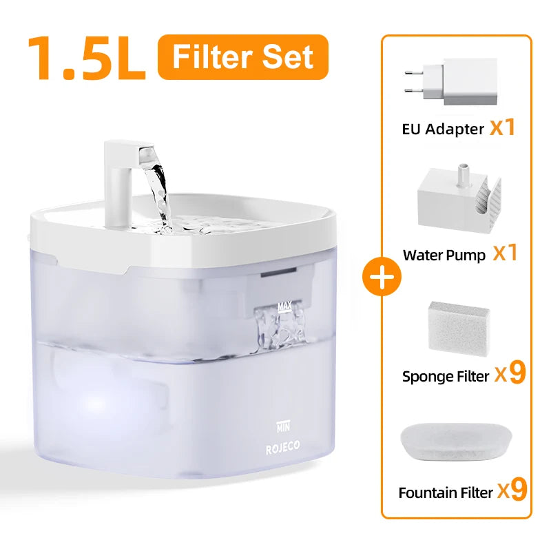 Transparent Smart Cat Water Fountain with Automatic Purifier System