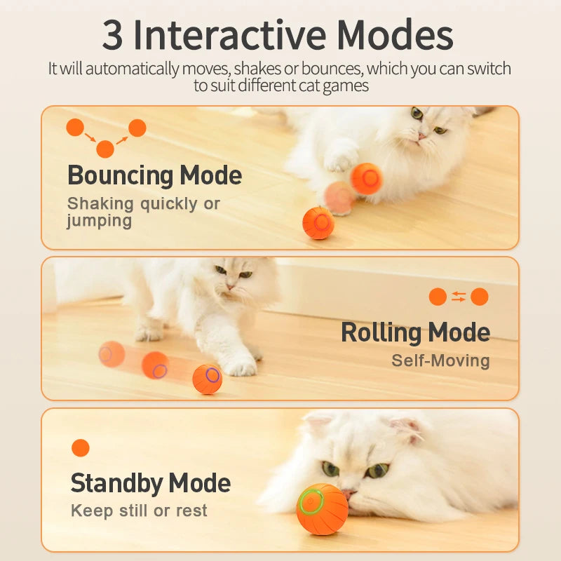 Smart Automatic Bouncing Cat Ball - Interactive LED Self-Moving Pet Toy