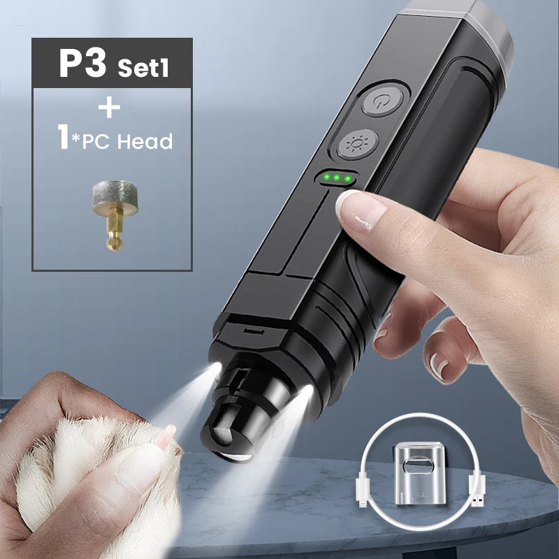Professional Electric Pet Nail Grinder with Dual LED Lights and Rechargeable Battery
