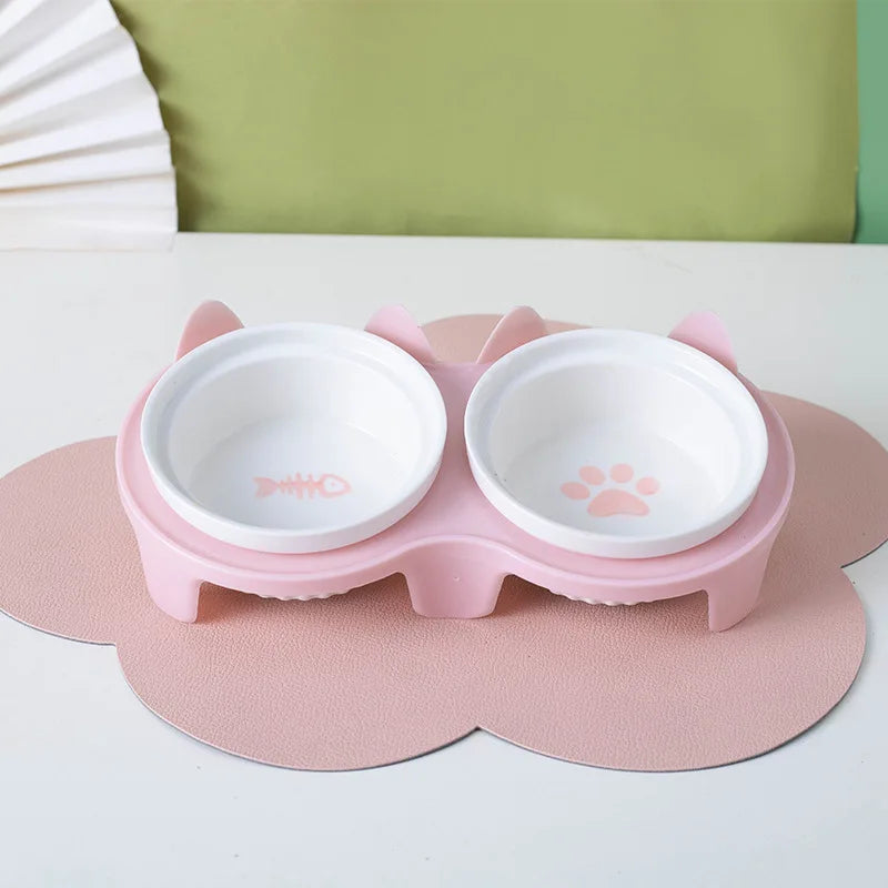 Elevated Ceramic Pet Bowl Set - Double Bowl Design for Neck Protection