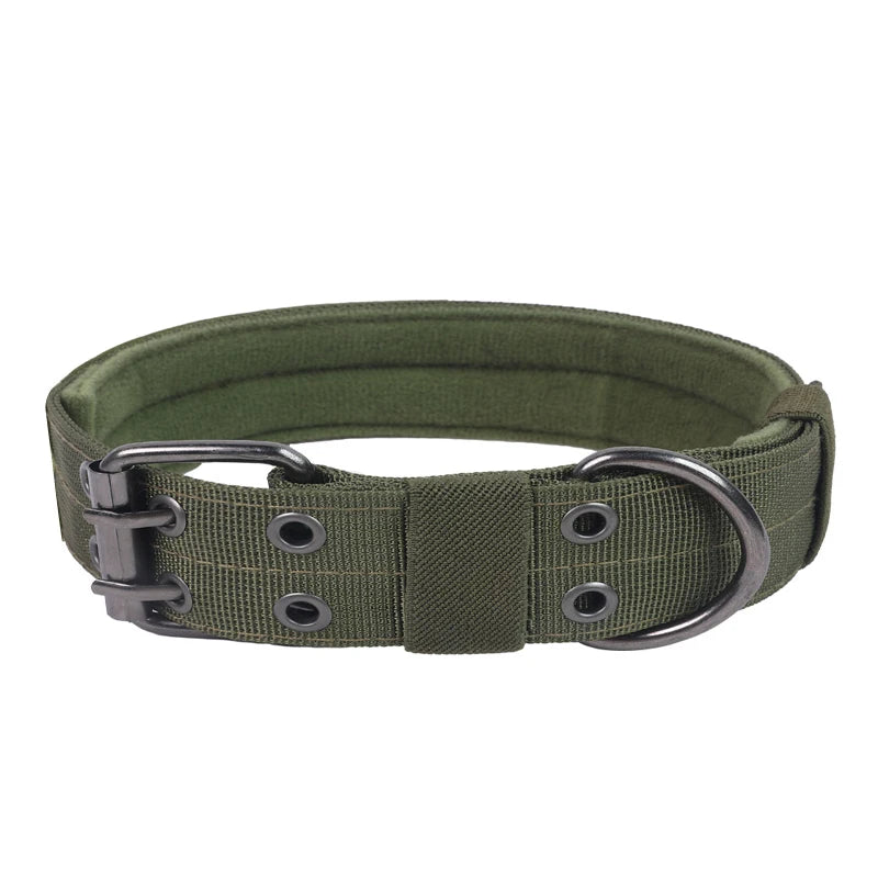 Military Dog Collar with Metal D-Ring & Buckle — Adjustable Working Collar for Medium & Large Dogs