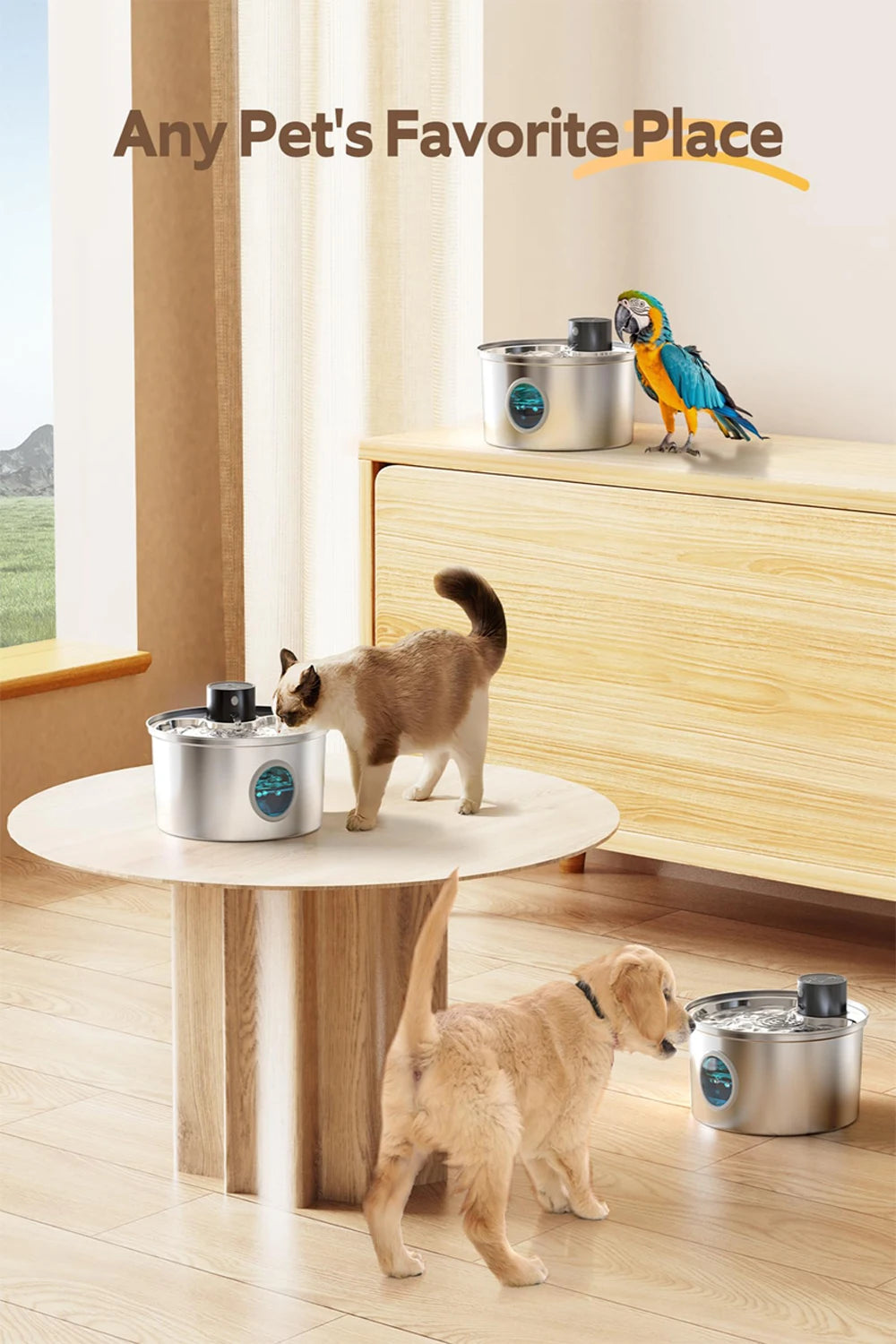 Wireless Motion Sensor Pet Water Fountain - Rechargeable Stainless Steel with Filter