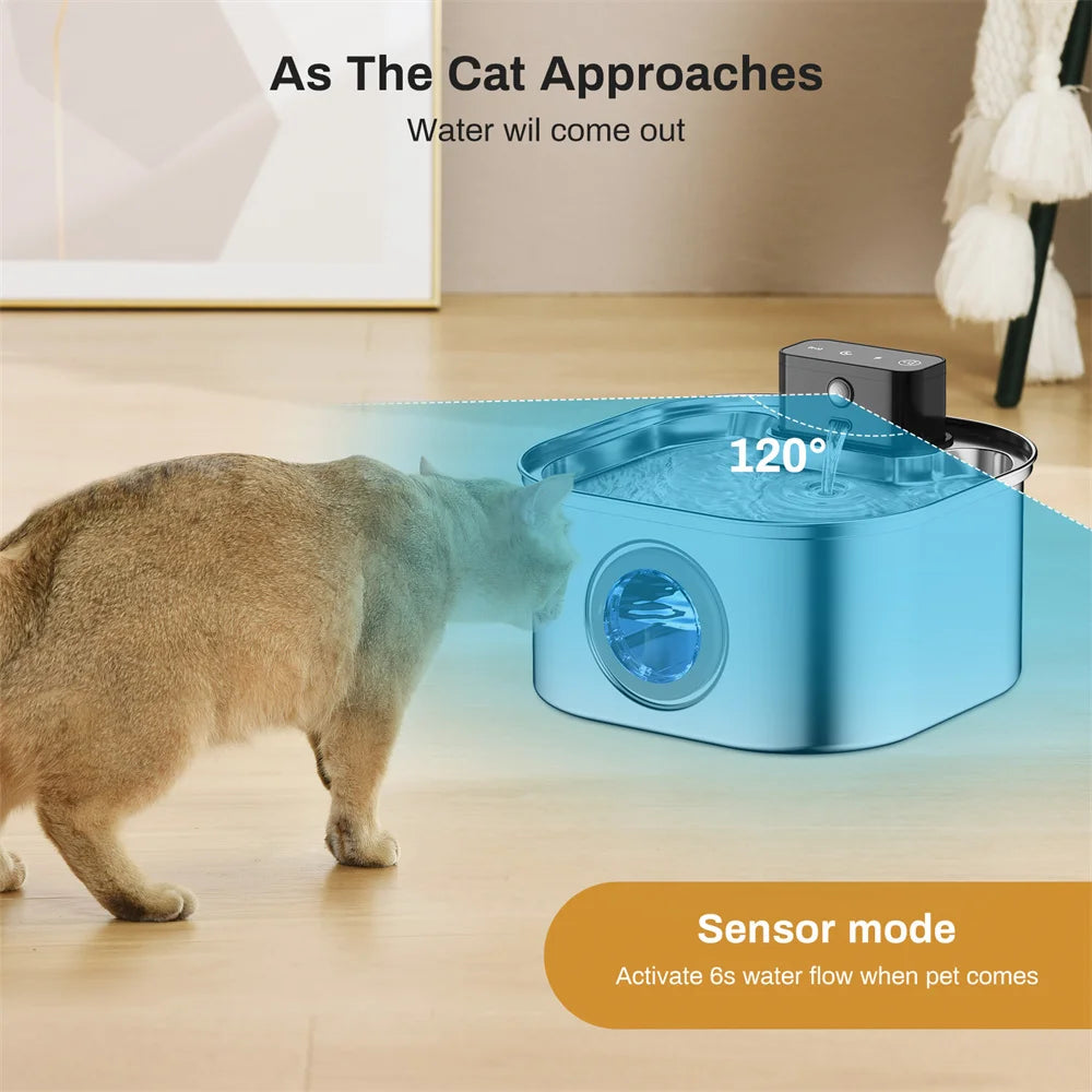 Wireless Charging Pet Water Fountain with Sensor - 3.2L Stainless Steel