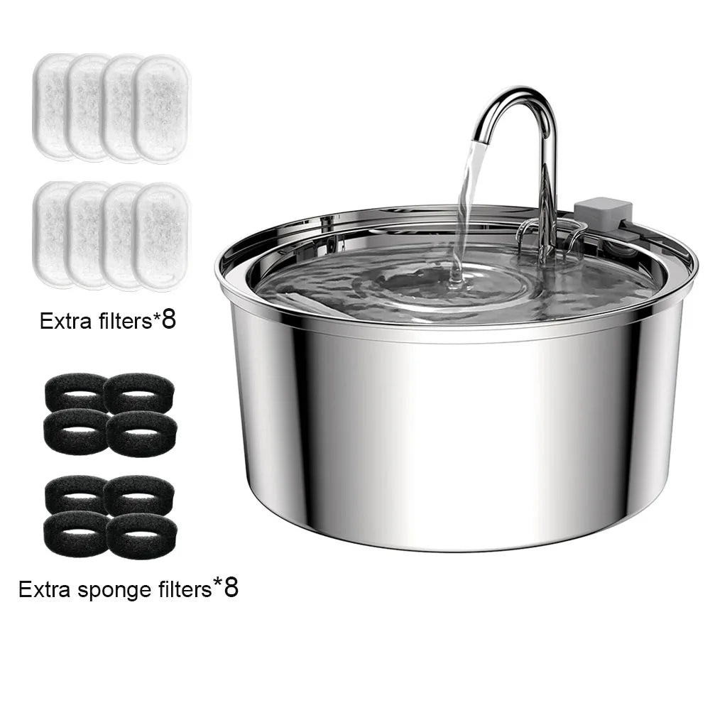 Large Pet Water Fountain - 7L Stainless Steel Automatic Dispenser with Silent Operation