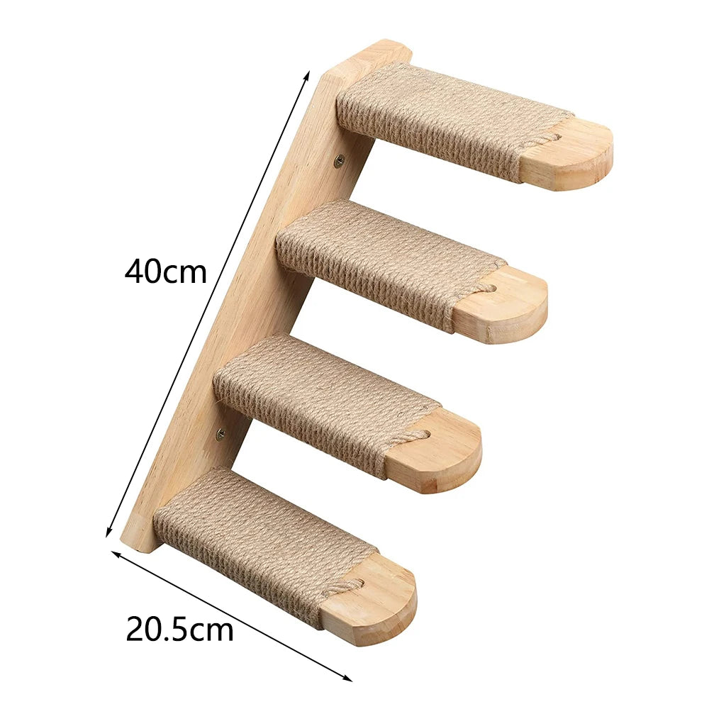 Wall-Mounted Wooden Cat Climbing Steps with Sisal