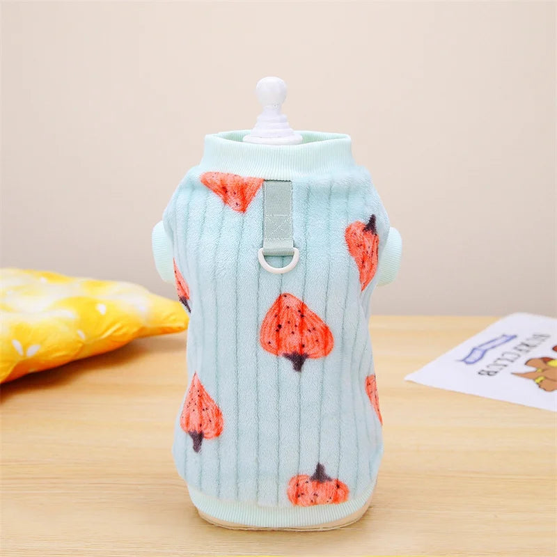 Strawberry Print Plush Pullover Sweater for Cats & Small Dogs
