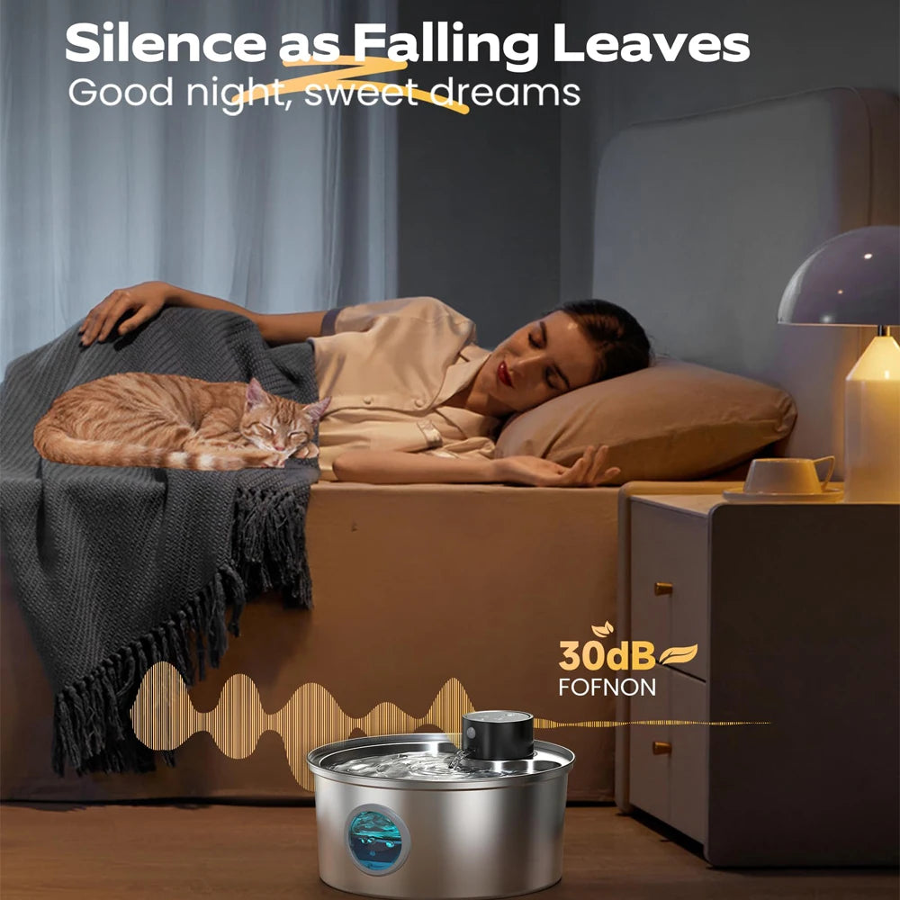 3.2L Wireless Motion Sensor Pet Water Fountain - Stainless Steel Rechargeable Automatic Dispenser