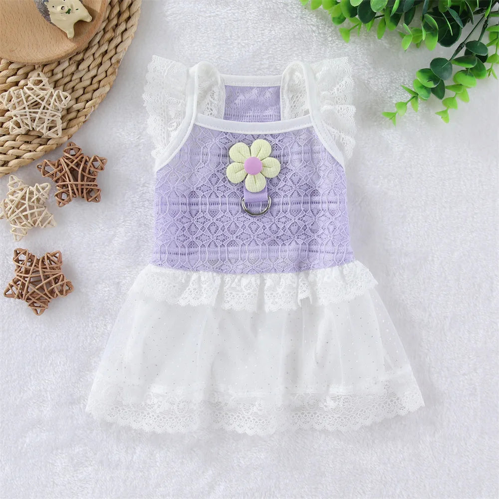 Lace Princess Dress with D-Ring for Small Dogs & Cats