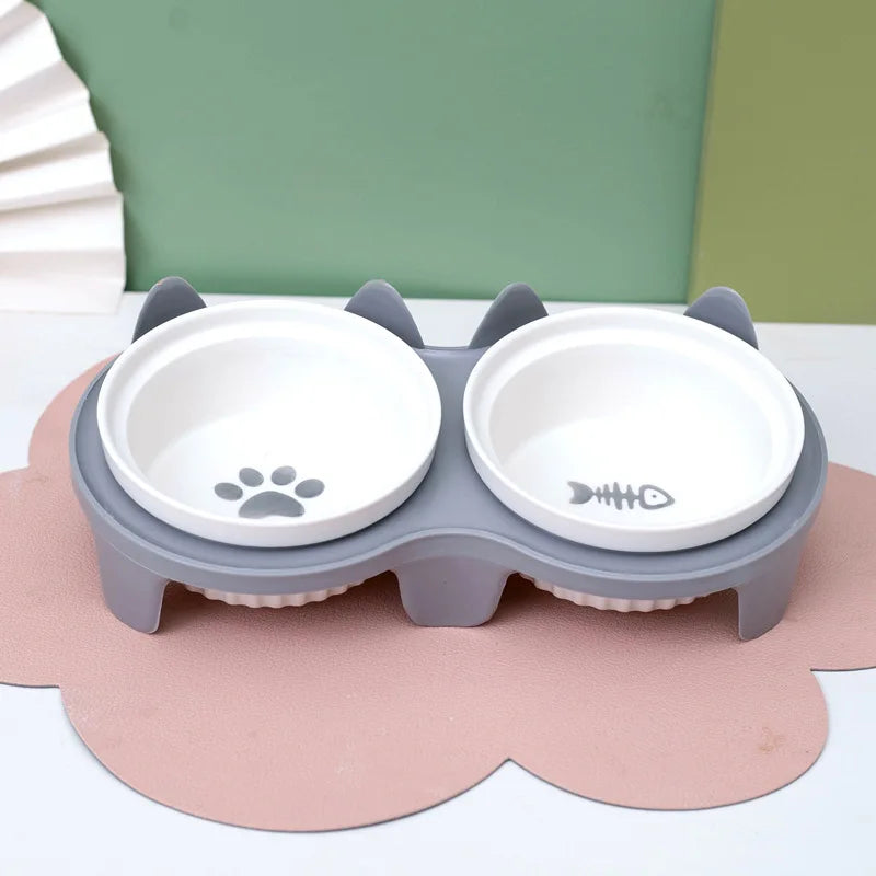 Elevated Ceramic Pet Bowl Set - Double Bowl Design for Neck Protection