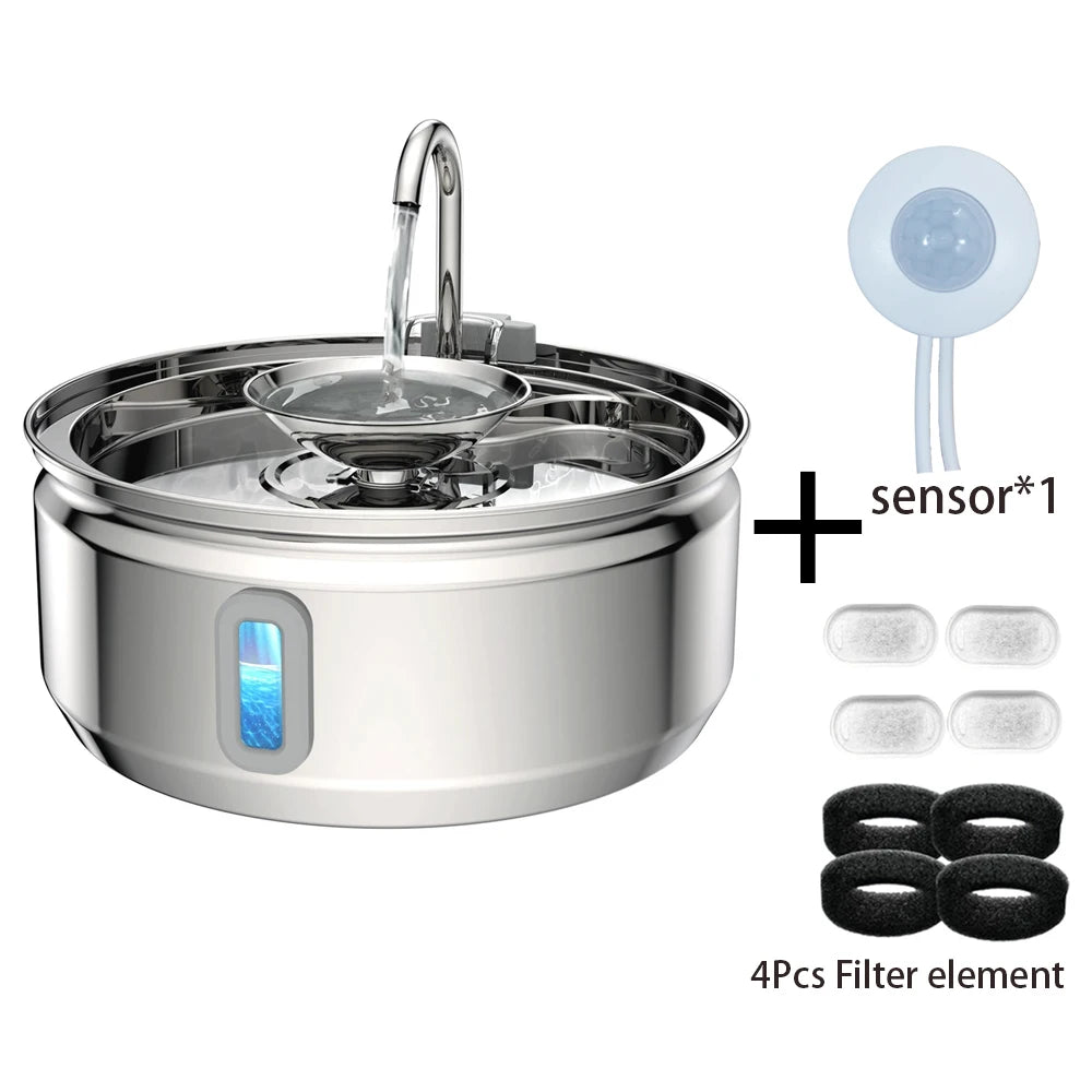 Smart Pet Water Fountain with Visual Window - 3.2L Stainless Steel Automatic Dispenser