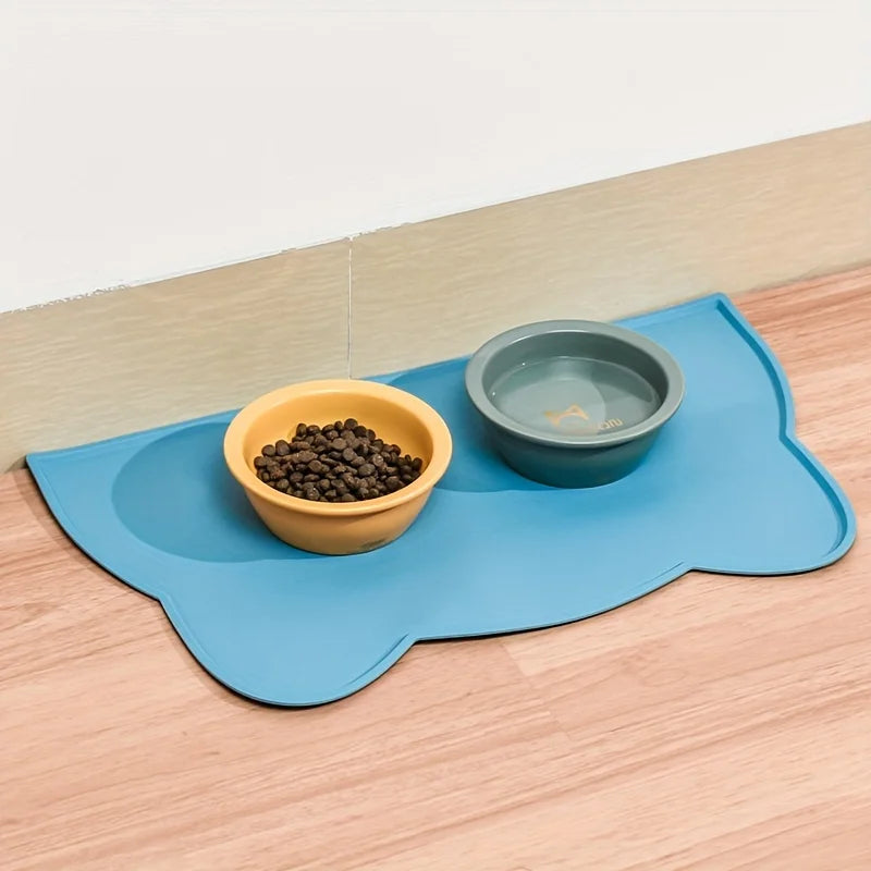 Silicone Pet Feeding Mat - Waterproof Food Bowl Placemat with Raised Edges