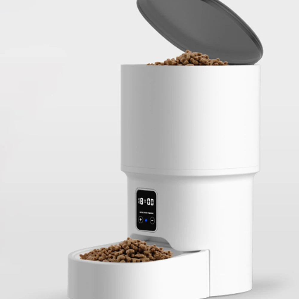 Distributeur intelligent pour chats Tuya WiFi grande capacité 4L, permet de programmer des repas chronométrés et quantitatifs, convient aux gamelles pour chats et chiens