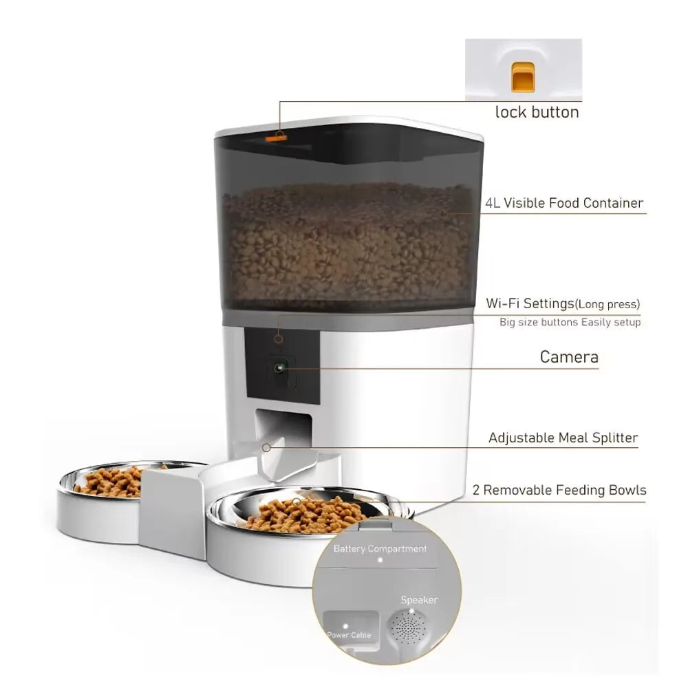 4L Smart Automatic Pet Feeder with Camera - Timed Food Dispenser for Cats & Small Dogs