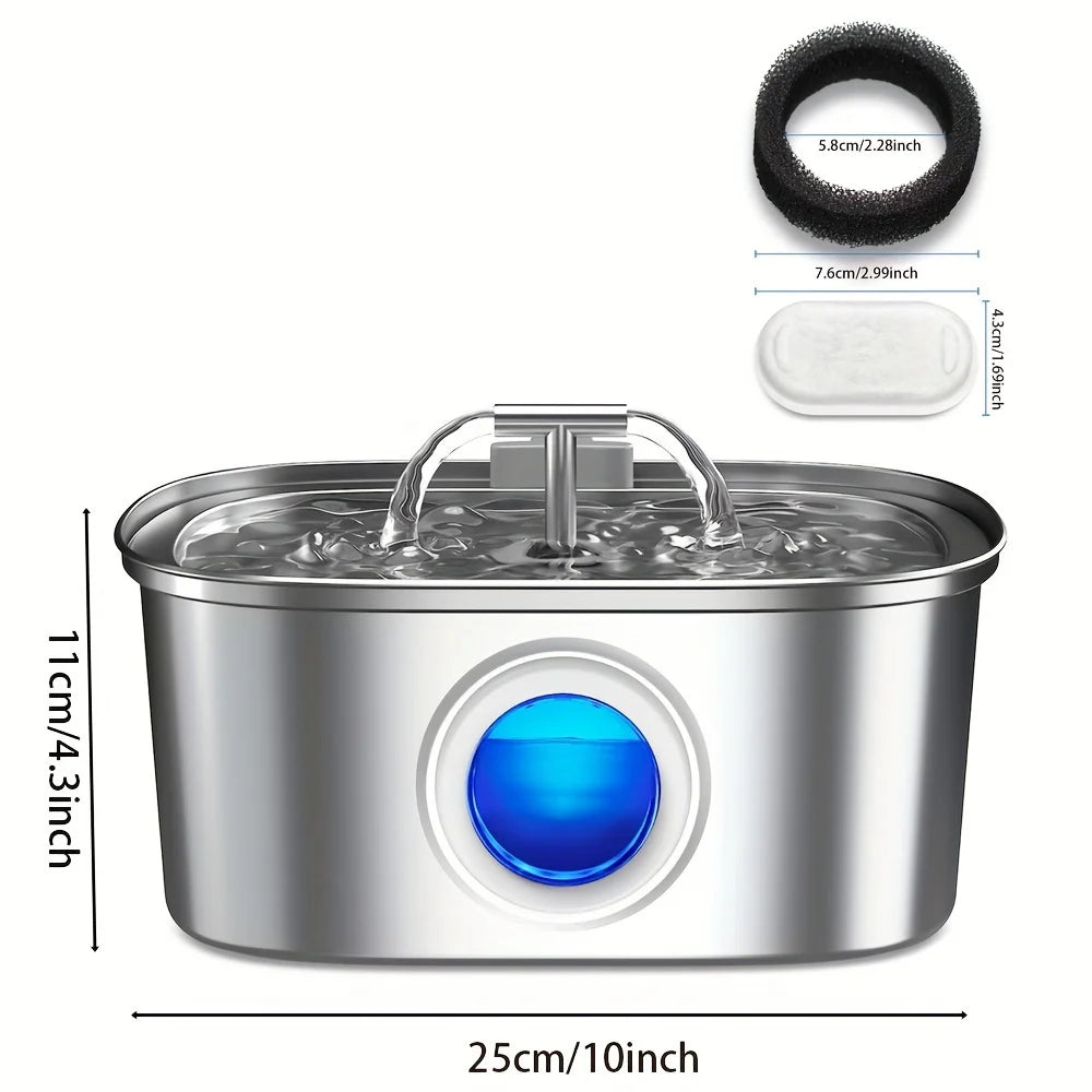Stainless steel automatic cat water dispenser, pet water dispenser with visual window, USB powered cat fountain