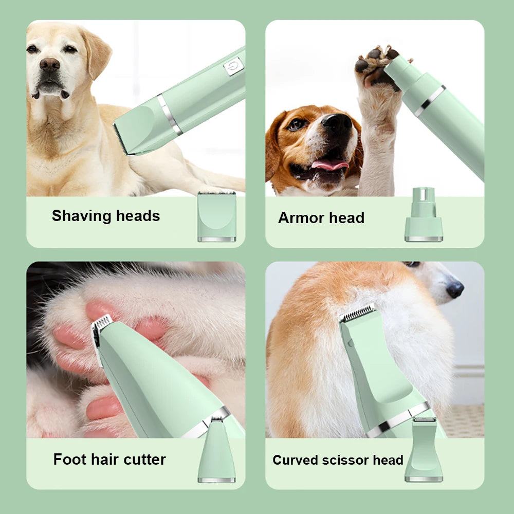Professional 4-in-1 Pet Grooming Kit - Cordless Hair Clipper and Nail Trimmer Set