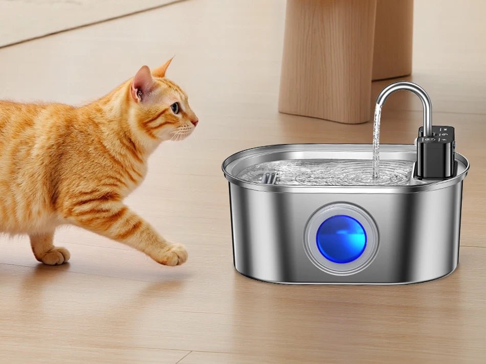 Stainless Steel Cat Water Fountain - Wireless Sensor Smart Automatic Pet Water Dispenser