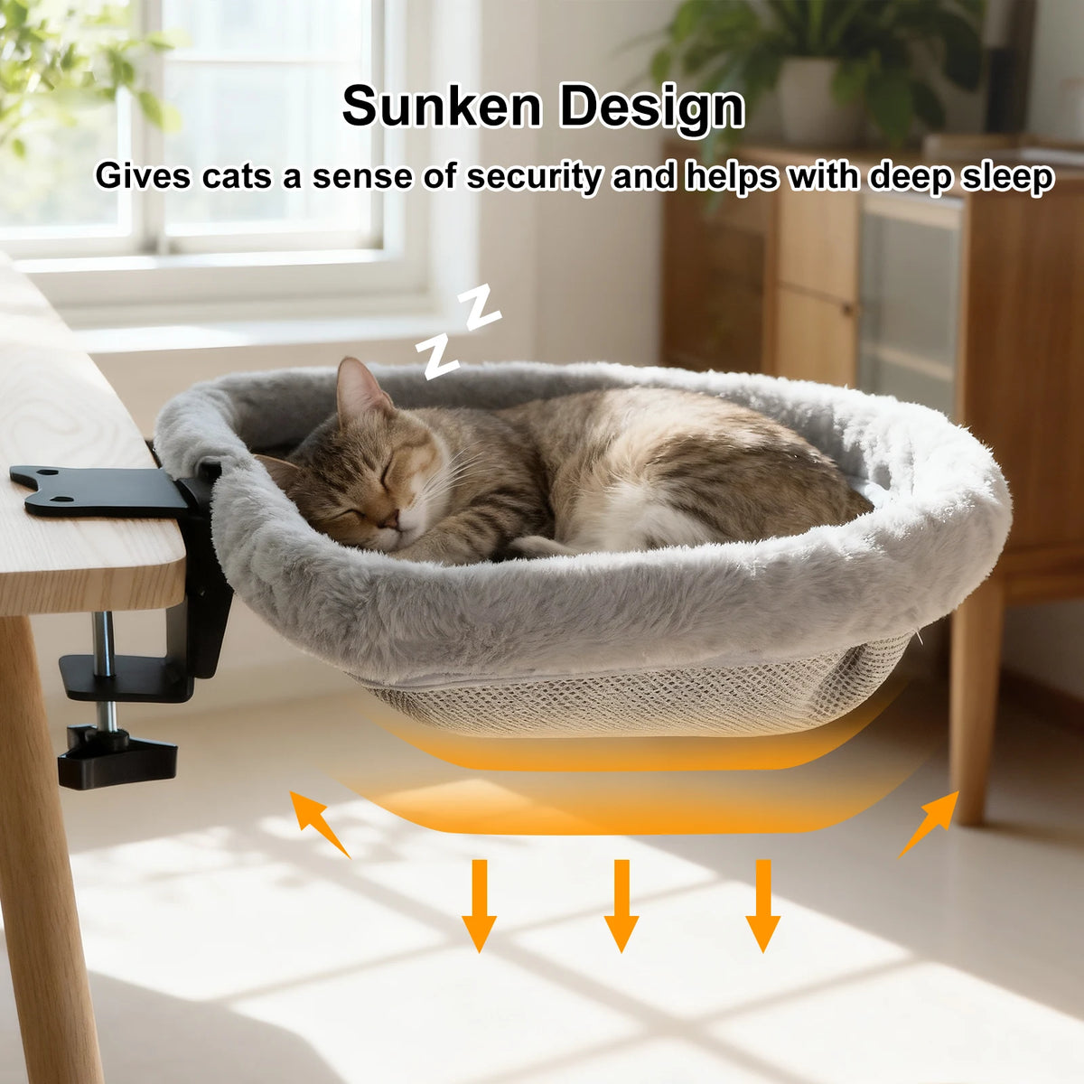 Foldable Plush Cat Desk Bed