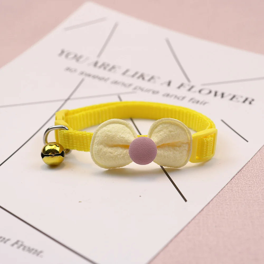Cute Bow Cat & Small Dog Collar with Bell & Quick-Release Buckle