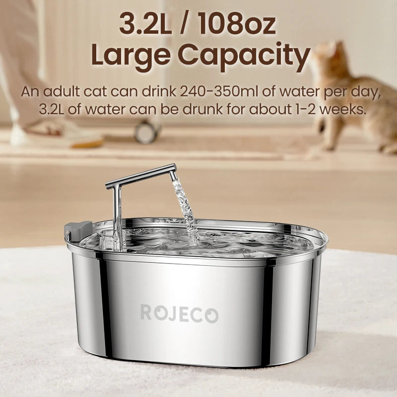 3.2L Stainless Steel Cat Water Fountain - Automatic Pet Water Dispenser for Dogs & Cats