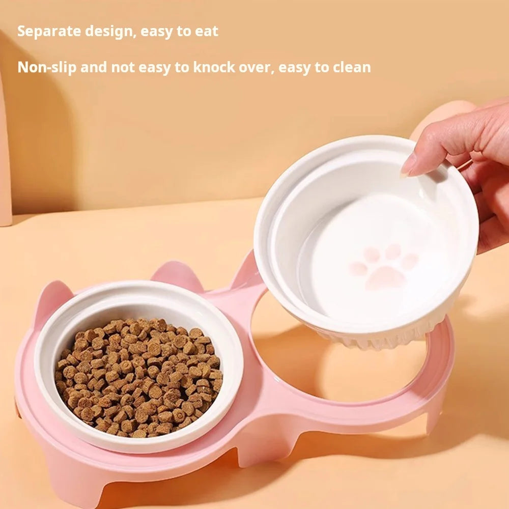 Elevated Ceramic Pet Bowl Set - Double Bowl Design for Neck Protection