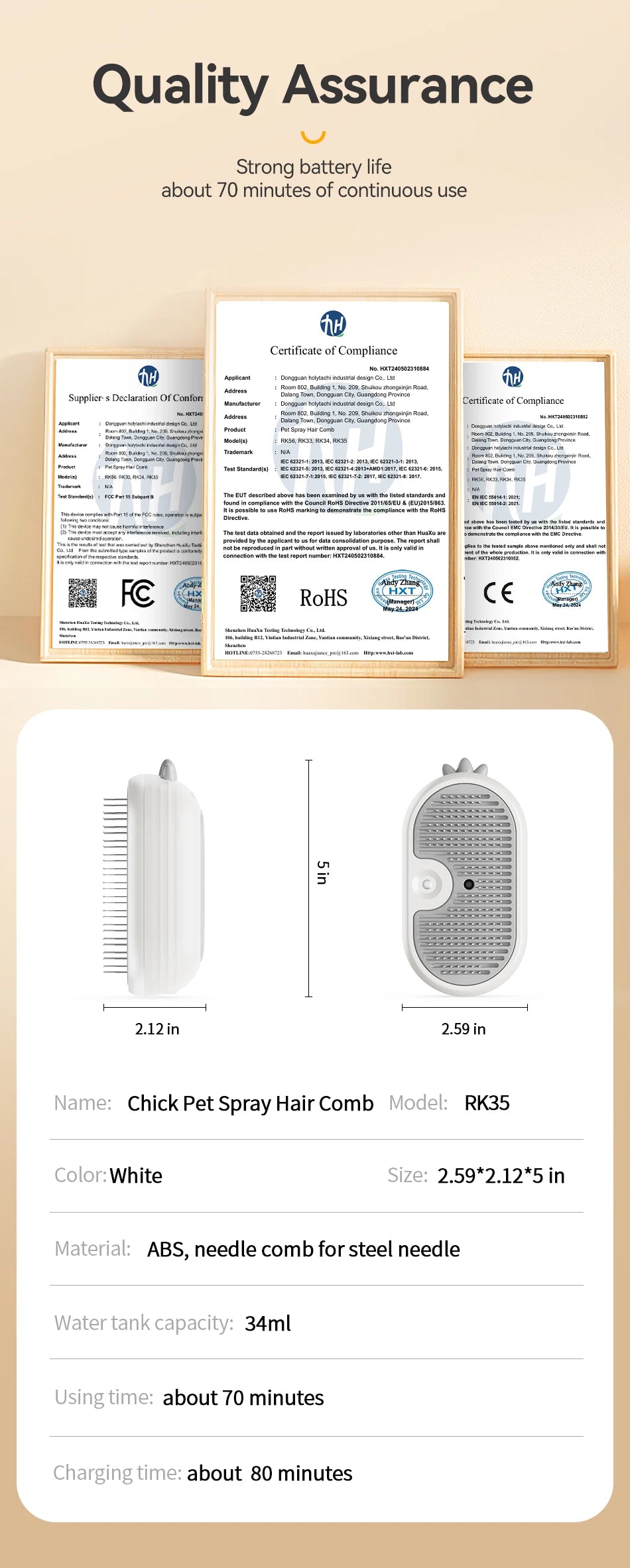 Electric Steam Pet Brush - Hair Removal Comb for Cats & Dogs