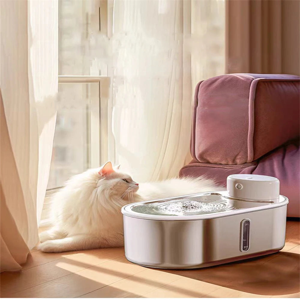 Fontaine à eau intelligente automatique pour chat - Distributeur d'eau pour animaux de compagnie sans fil à détection infrarouge 3L