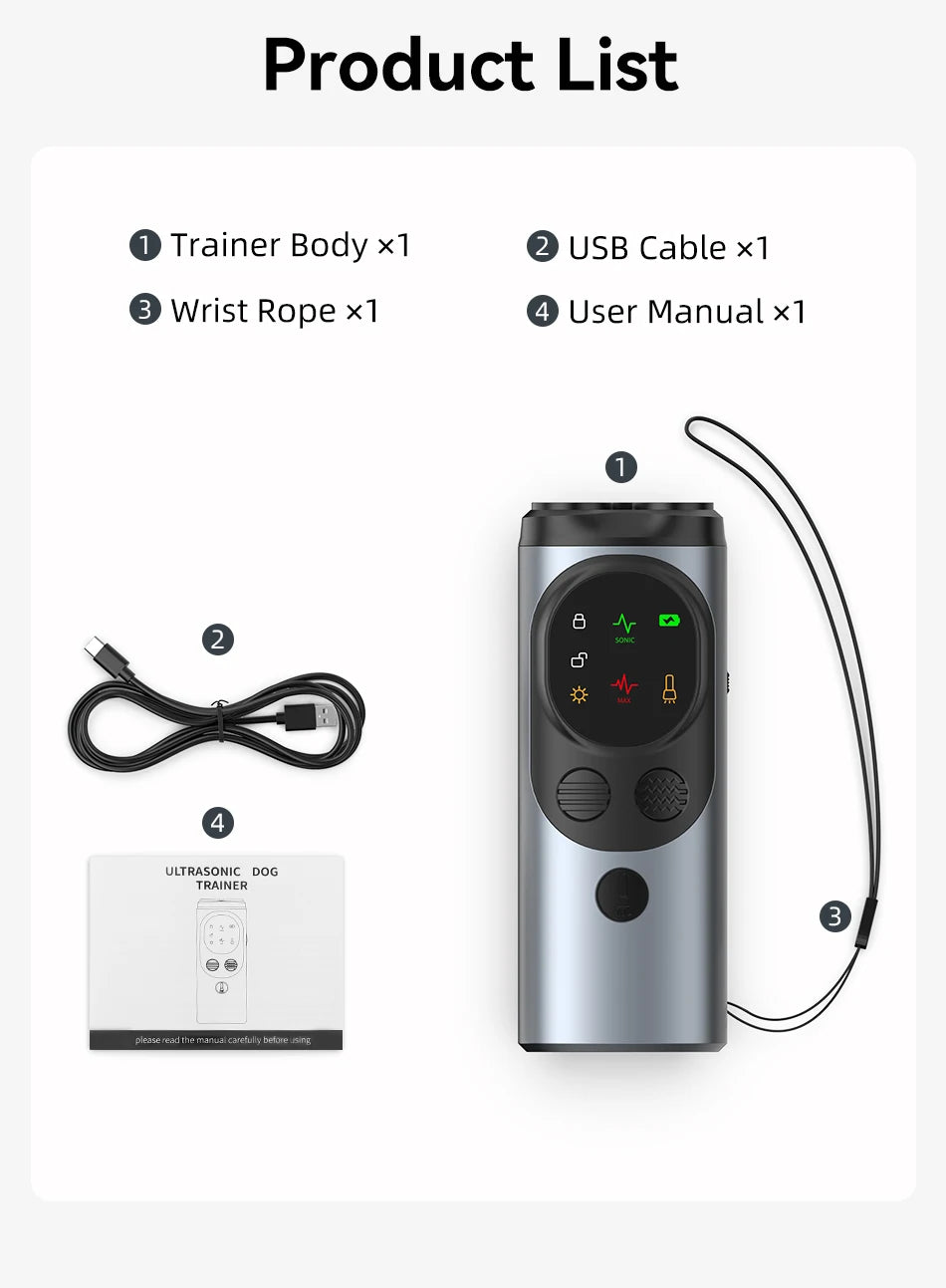 Ultrasonic Dog Training Device - Anti-Barking Trainer with LED Flashlight