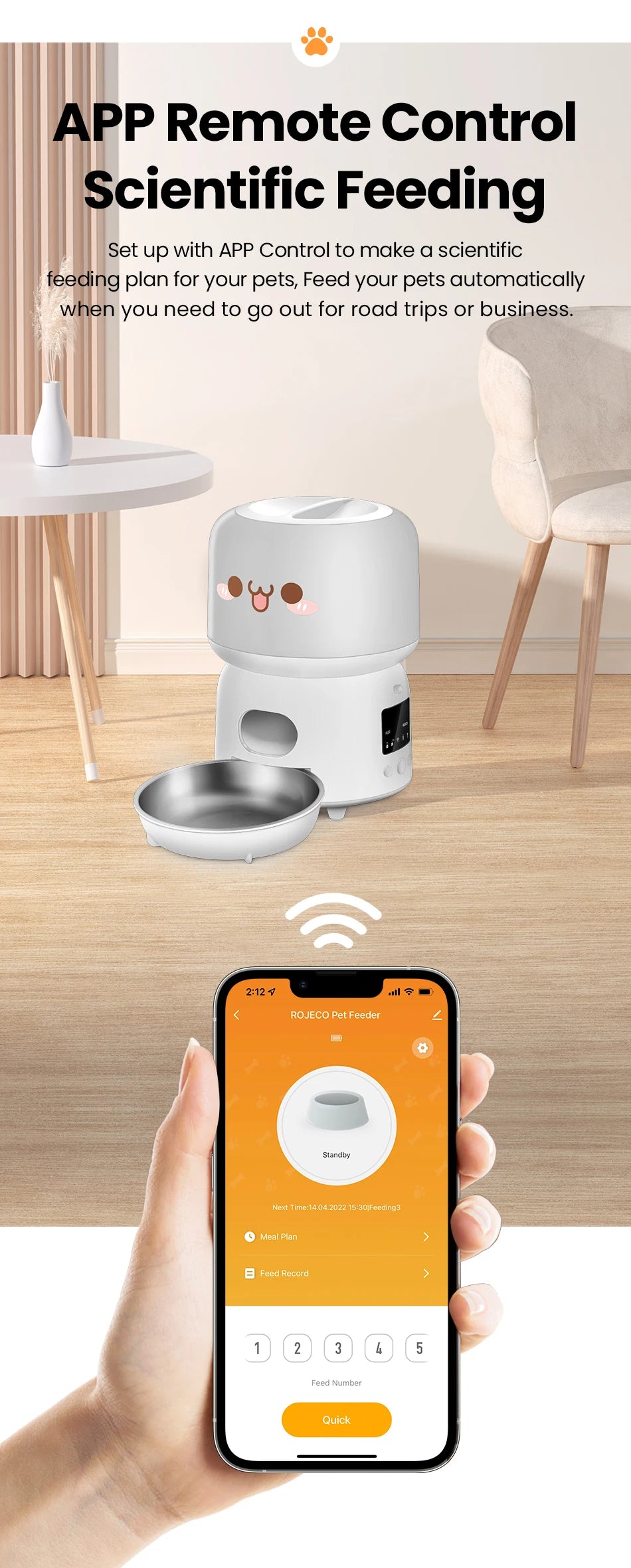 3L Smart WiFi Automatic Pet Feeder with Button Control and Remote Feeding