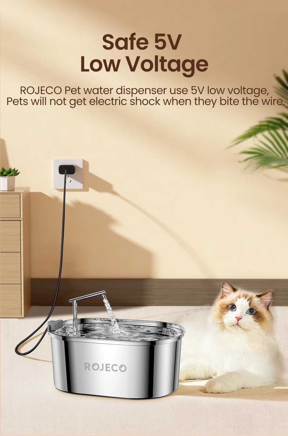3.2L Stainless Steel Cat Water Fountain - Automatic Pet Water Dispenser for Dogs & Cats
