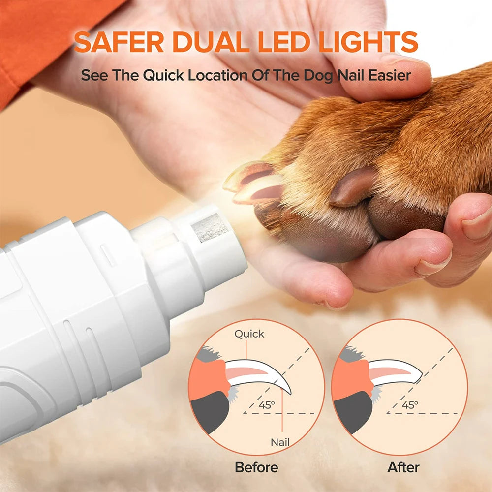 Electric Pet Nail Grinder with LED Light - USB Rechargeable Quiet Trimmer